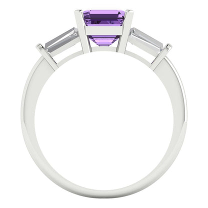1.62 cttw Simulated Alexandrite Three-Stone Engagement Ring - Solid Gold (Square Emerald Cut,6.5X6.5mm)