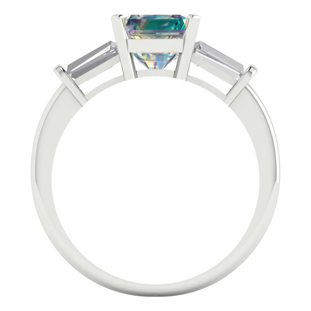 1.62 cttw Blue Moissanite Three-Stone Engagement Ring - Solid Gold (Square Emerald Cut,6.5X6.5mm)
