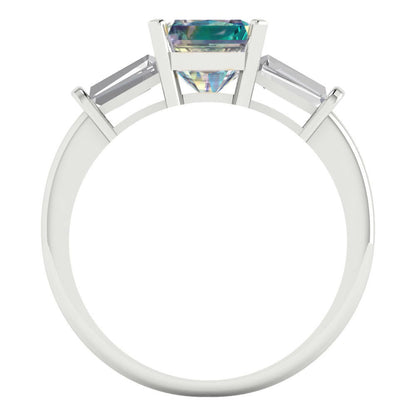 1.62 cttw Blue Moissanite Three-Stone Engagement Ring - Solid Gold (Square Emerald Cut,6.5X6.5mm)