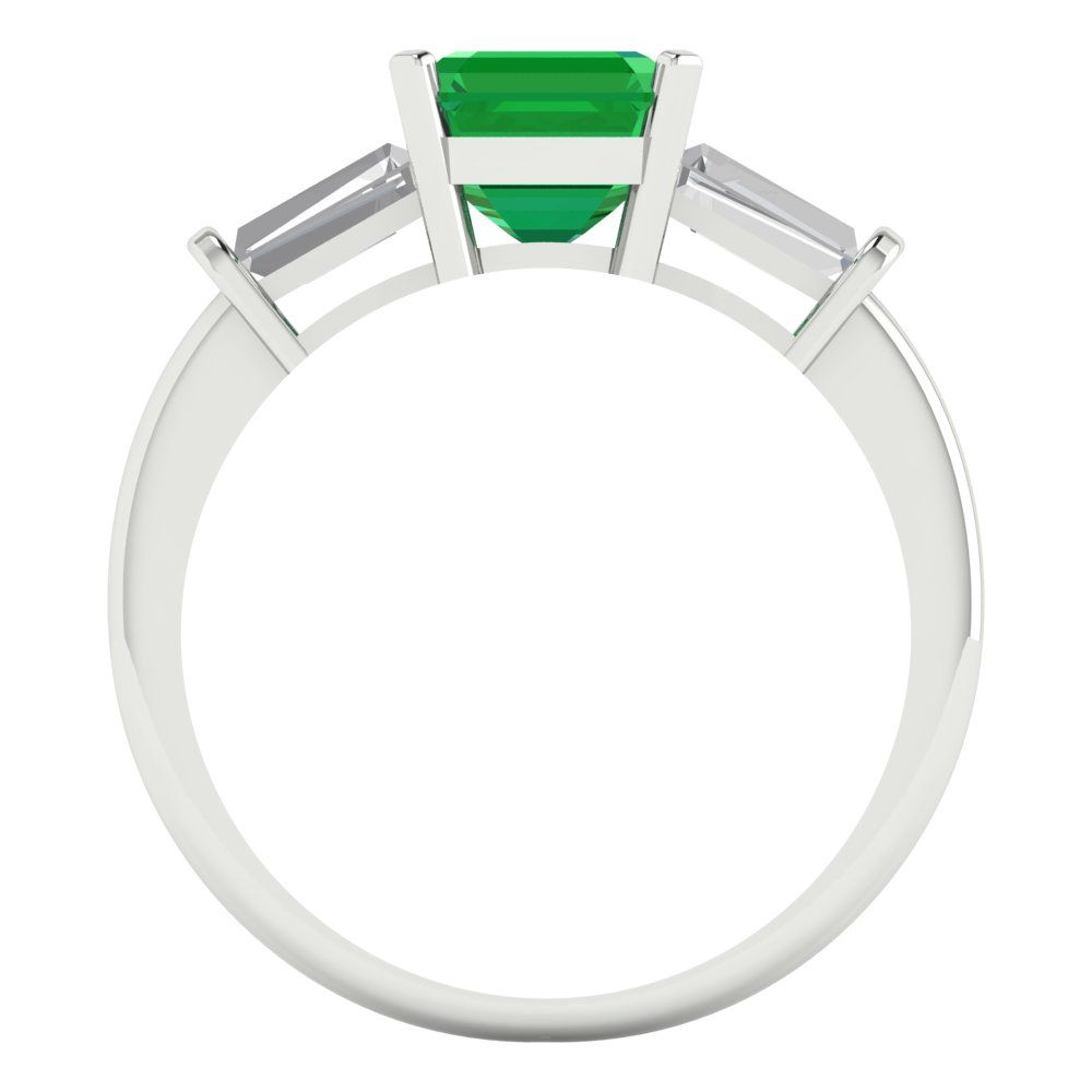 1.62 cttw Simulated Emerald Three-Stone Engagement Ring - Solid Gold (Square Emerald Cut,6.5X6.5mm)