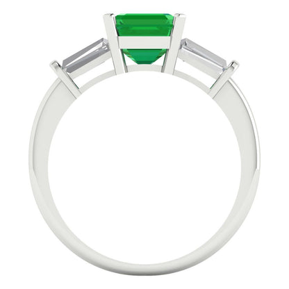 1.62 cttw Simulated Emerald Three-Stone Engagement Ring - Solid Gold (Square Emerald Cut,6.5X6.5mm)