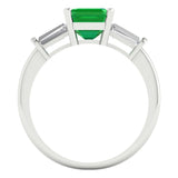 1.62 ct Brilliant Square Emerald Cut Simulated Emerald Stone White Gold Three-Stone Ring