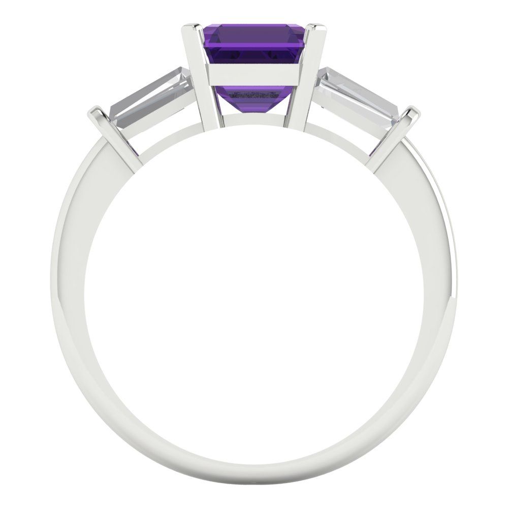 1.62 cttw Natural Amethyst Three-Stone Engagement Ring - Solid Gold (Square Emerald Cut,6.5X6.5mm)