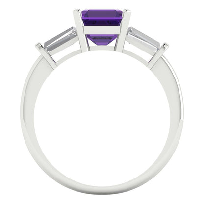 1.62 cttw Natural Amethyst Three-Stone Engagement Ring - Solid Gold (Square Emerald Cut,6.5X6.5mm)