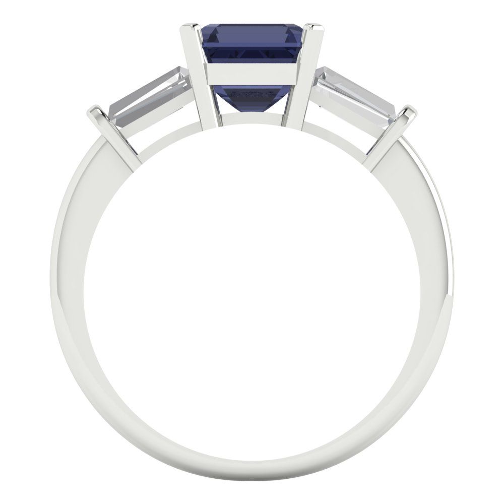 1.62 cttw Simulated Blue Sapphire Three-Stone Engagement Ring - Solid Gold (Square Emerald Cut,6.5X6.5mm)