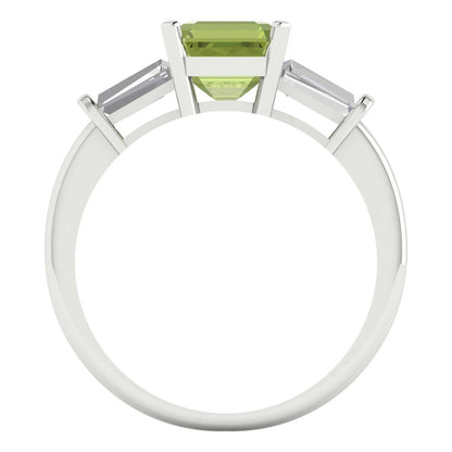 1.62 cttw Natural Peridot Three-Stone Engagement Ring - Solid Gold (Square Emerald Cut,6.5X6.5mm)
