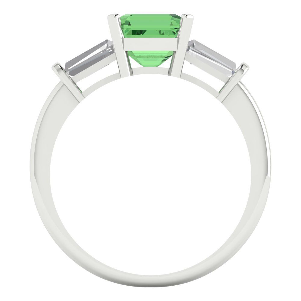 1.62 cttw Zirconia Simulated Green Diamond Three-Stone Engagement Ring - Solid Gold (VVS1, Square Emerald Cut,6.5X6.5mm)