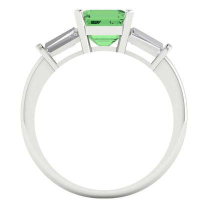 1.62 cttw Zirconia Simulated Green Diamond Three-Stone Engagement Ring - Solid Gold (VVS1, Square Emerald Cut,6.5X6.5mm)