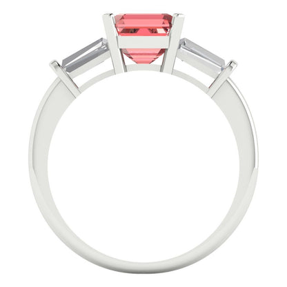 1.62 cttw Natural Garnet Three-Stone Engagement Ring - Solid Gold (Square Emerald Cut,6.5X6.5mm)