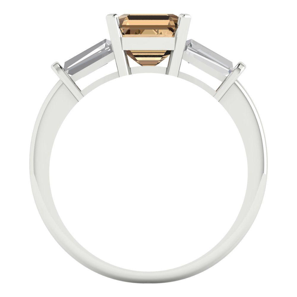 1.62 cttw Zirconia Simulated Champagne Diamond Three-Stone Engagement Ring - Solid Gold (VVS1, Square Emerald Cut,6.5X6.5mm)