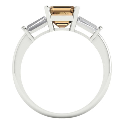 1.62 cttw Zirconia Simulated Champagne Diamond Three-Stone Engagement Ring - Solid Gold (VVS1, Square Emerald Cut,6.5X6.5mm)