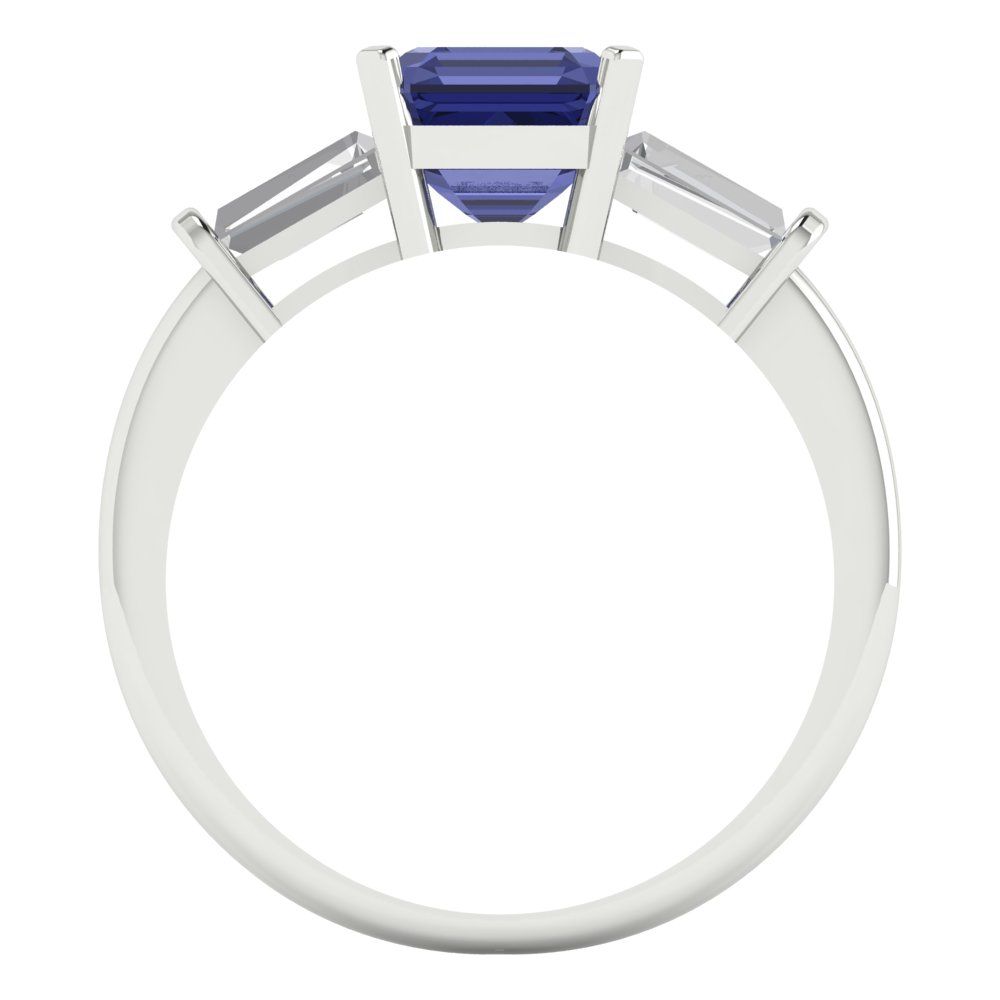 1.62 cttw Simulated Tanzanite Three-Stone Engagement Ring - Solid Gold (Square Emerald Cut,6.5X6.5mm)