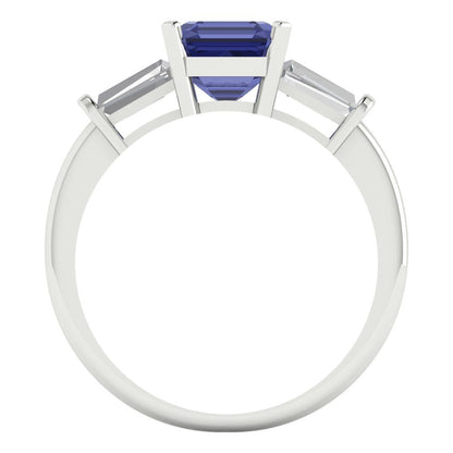 1.62 cttw Simulated Tanzanite Three-Stone Engagement Ring - Solid Gold (Square Emerald Cut,6.5X6.5mm)