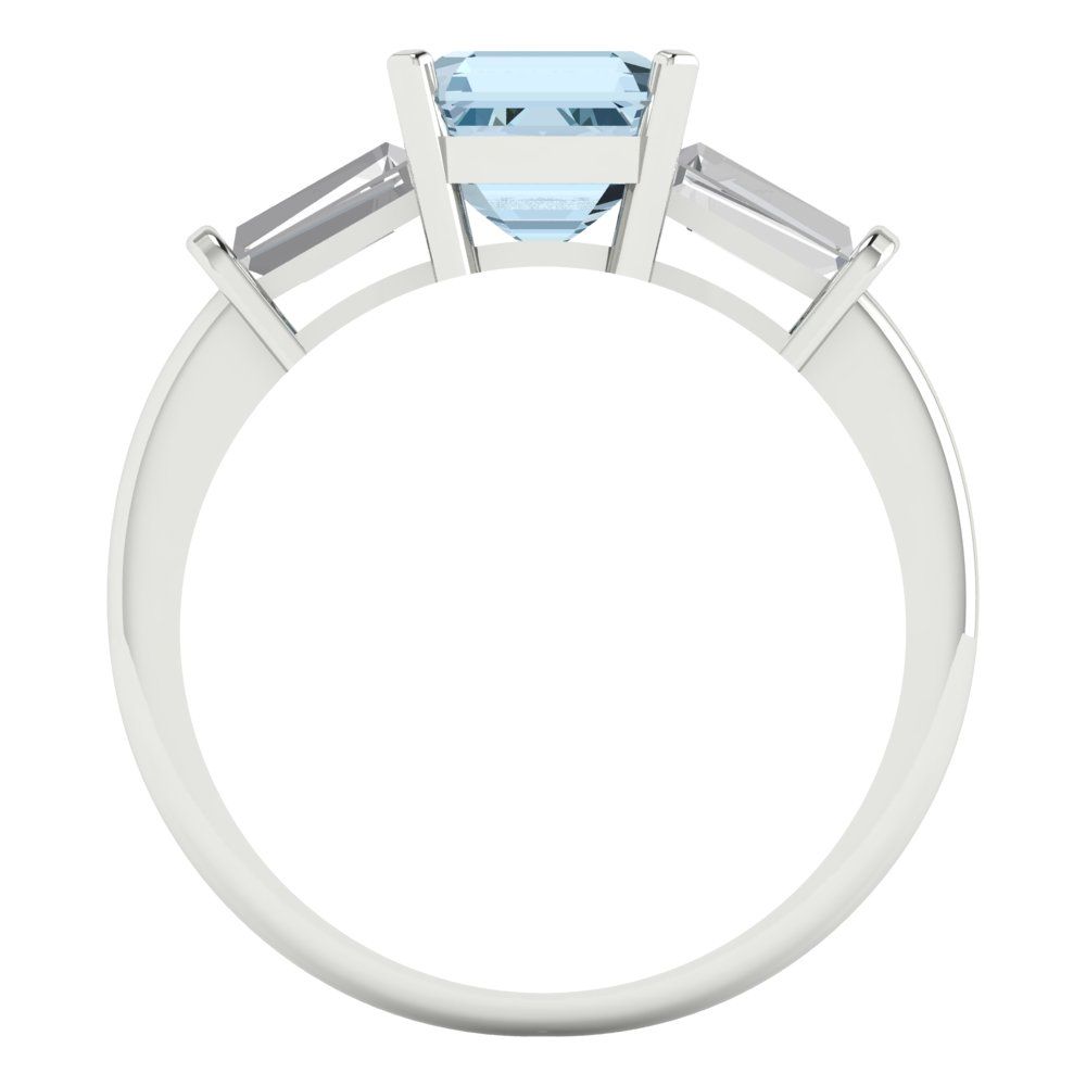 1.62 cttw Natural Swiss Blue Topaz Three-Stone Engagement Ring - Solid Gold (Square Emerald Cut,6.5X6.5mm)