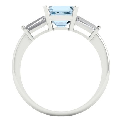 1.62 cttw Natural Swiss Blue Topaz Three-Stone Engagement Ring - Solid Gold (Square Emerald Cut,6.5X6.5mm)