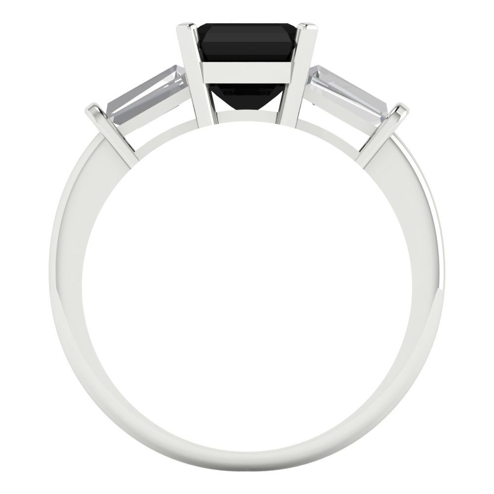 1.62 cttw Natural Onyx Three-Stone Engagement Ring - Solid Gold (Square Emerald Cut,6.5X6.5mm)