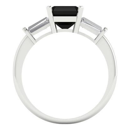 1.62 cttw Natural Onyx Three-Stone Engagement Ring - Solid Gold (Square Emerald Cut,6.5X6.5mm)