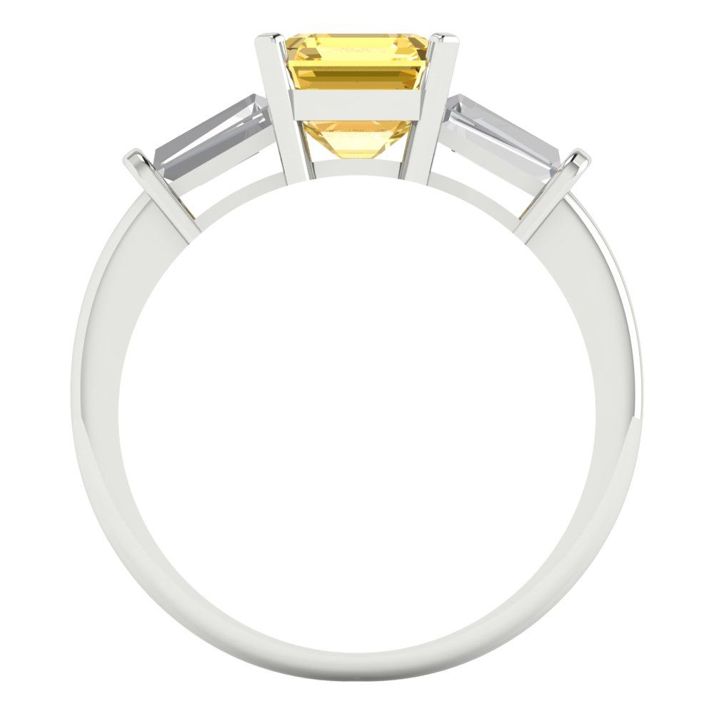 1.62 cttw Zirconia Simulated Yellow Diamond Three-Stone Engagement Ring - Solid Gold (VVS1, Square Emerald Cut,6.5X6.5mm)