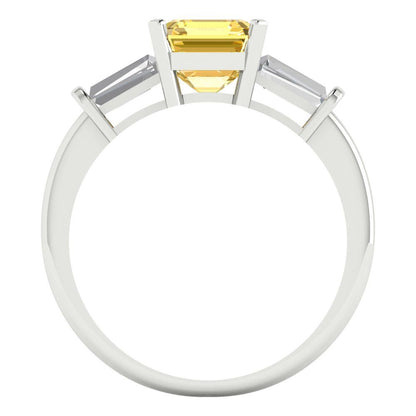 1.62 cttw Zirconia Simulated Yellow Diamond Three-Stone Engagement Ring - Solid Gold (VVS1, Square Emerald Cut,6.5X6.5mm)