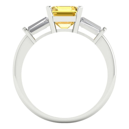 1.62 cttw Natural Citrine Three-Stone Engagement Ring - Solid Gold (Square Emerald Cut,6.5X6.5mm)
