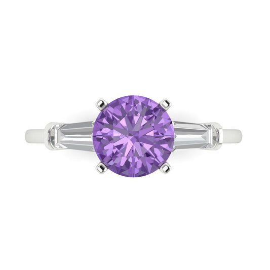 2 cttw Simulated Alexandrite Three-Stone Engagement Ring - Solid White Gold (VVS1, Round Cut,7.5mm)