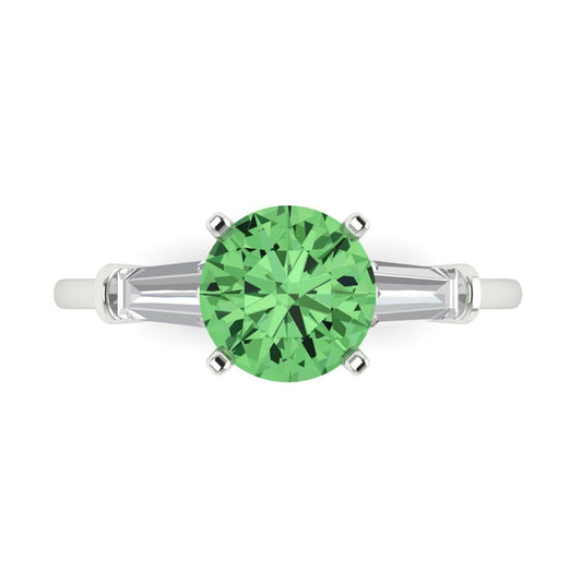 2 cttw Zirconia Simulated Green Diamond Three-Stone Engagement Ring - Solid White Gold (VVS1, Round Cut,7.5mm)