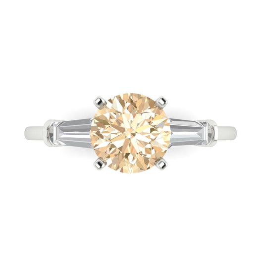 2 cttw Natural Morganite Three-Stone Engagement Ring - Solid White Gold (VVS1, Round Cut,7.5mm)