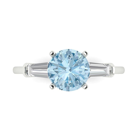 2 cttw Zirconia Simulated Blue Diamond Three-Stone Engagement Ring - Solid White Gold (VVS1, Round Cut,7.5mm)