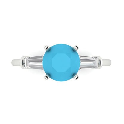 2 cttw Simulated Turquoise Three-Stone Engagement Ring - Solid Gold (Round Cut,7.5mm)