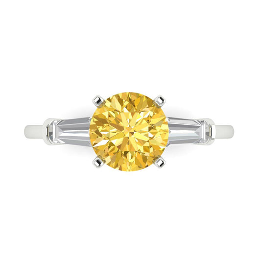 2 cttw Natural Citrine Three-Stone Engagement Ring - Solid White Gold (VVS1, Round Cut,7.5mm)