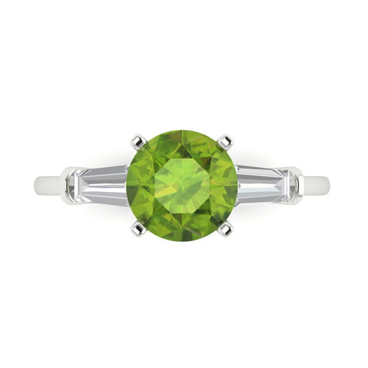 2 cttw Natural Peridot Three-Stone Engagement Ring - Solid White Gold (VVS1, Round Cut,7.5mm)