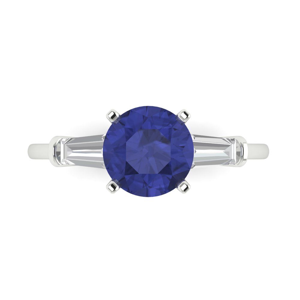 2 cttw Simulated Tanzanite Three-Stone Engagement Ring - Solid Gold (Round Cut,7.5mm)