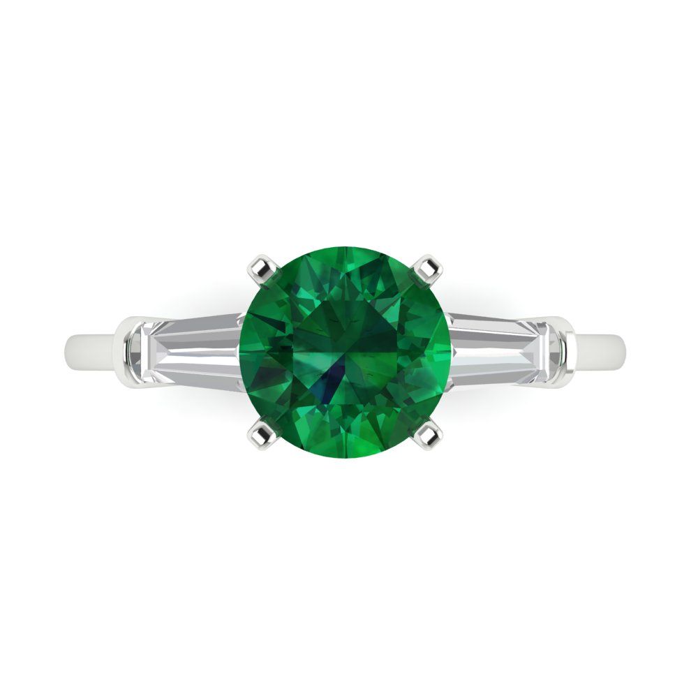 2 cttw Simulated Emerald Three-Stone Engagement Ring - Solid Gold (Round Cut,7.5mm)