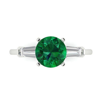 2 cttw Simulated Emerald Three-Stone Engagement Ring - Solid Gold (Round Cut,7.5mm)