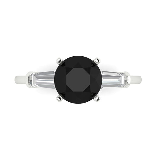 2 cttw Natural Onyx Three-Stone Engagement Ring - Solid White Gold (VVS1, Round Cut,7.5mm)