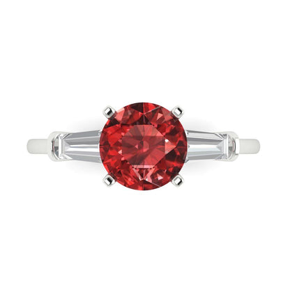 2 cttw Natural Garnet Three-Stone Engagement Ring - Solid Gold (Round Cut,7.5mm)