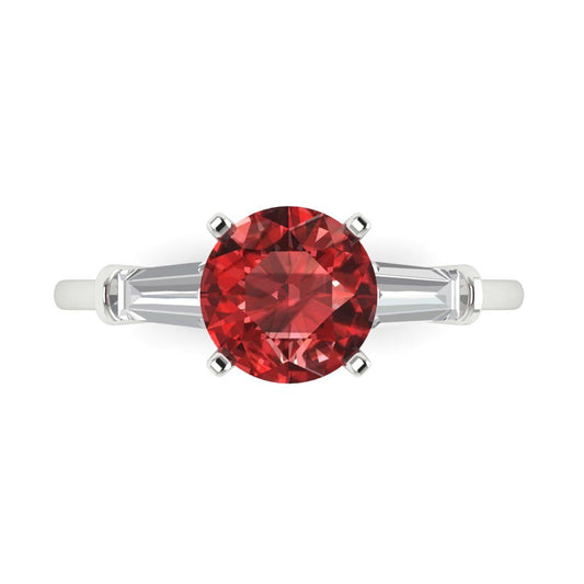 2 cttw Natural Garnet Three-Stone Engagement Ring - Solid White Gold (VVS1, Round Cut,7.5mm)