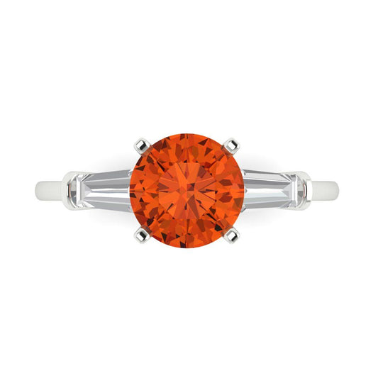2 cttw Zirconia Simulated Red Diamond Three-Stone Engagement Ring - Solid White Gold (VVS1, Round Cut,7.5mm)