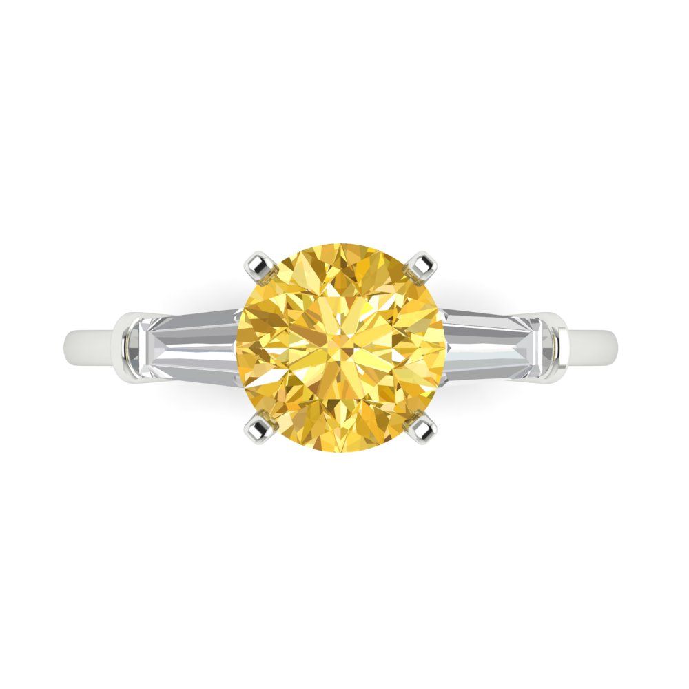 2 cttw Zirconia Simulated Yellow Diamond Three-Stone Engagement Ring - Solid Gold (VVS1, Round Cut,7.5mm)
