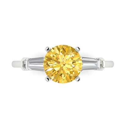 2 cttw Zirconia Simulated Yellow Diamond Three-Stone Engagement Ring - Solid Gold (VVS1, Round Cut,7.5mm)