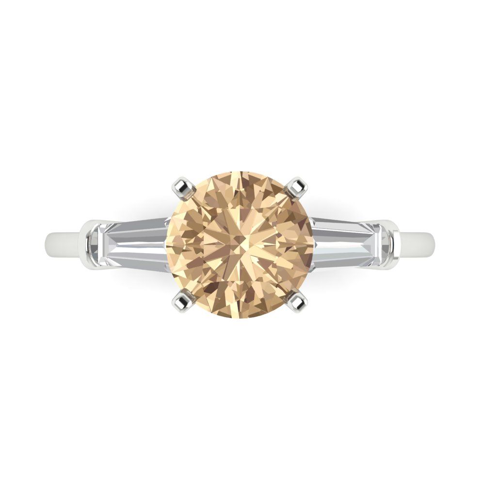 2 cttw Yellow Moissanite Three-Stone Engagement Ring - Solid Gold (Round Cut,7.5mm)