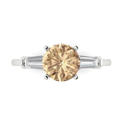 2 cttw Yellow Moissanite Three-Stone Engagement Ring - Solid Gold (Round Cut,7.5mm)