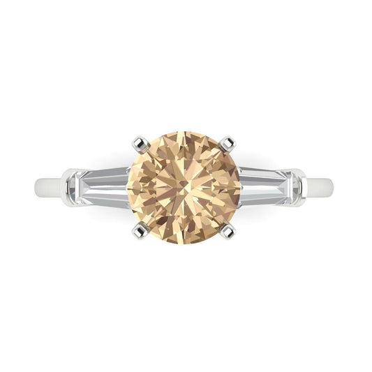 2 cttw Yellow Moissanite Three-Stone Engagement Ring - Solid White Gold (VVS1, Round Cut,7.5mm)