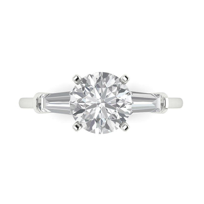 2 cttw Certified Moissanite Three-Stone Engagement Ring - Solid Gold (VVS1, D-F,Round Cut,7.5mm)