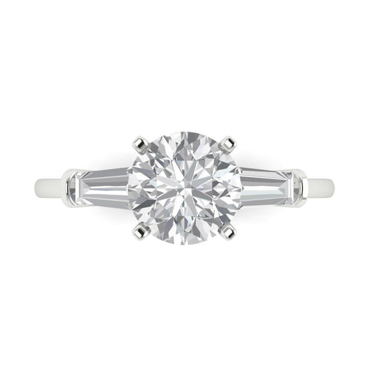 2 cttw Moissanite Three-Stone Engagement Ring - Solid White Gold (VVS1, Round Cut,7.5mm)