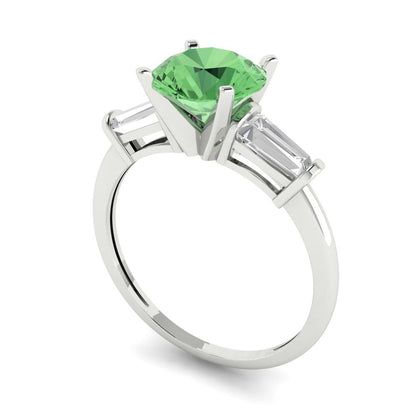 2 cttw Zirconia Simulated Green Diamond Three-Stone Engagement Ring - Solid Gold (VVS1, Round Cut,7.5mm)