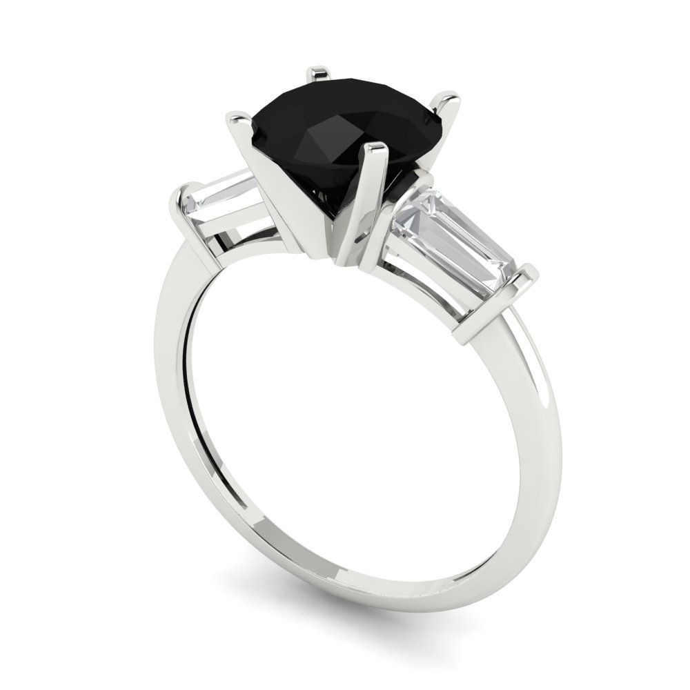 2 cttw Natural Onyx Three-Stone Engagement Ring - Solid Gold (Round Cut,7.5mm)