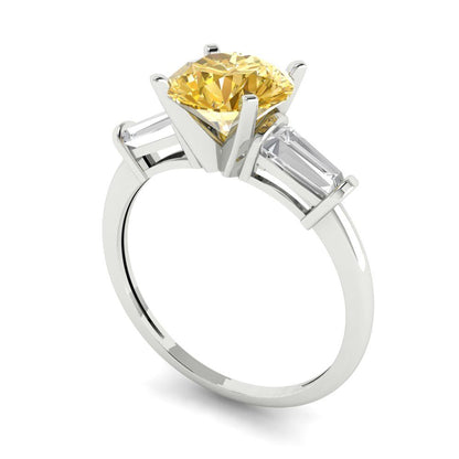 2 cttw Zirconia Simulated Yellow Diamond Three-Stone Engagement Ring - Solid Gold (VVS1, Round Cut,7.5mm)