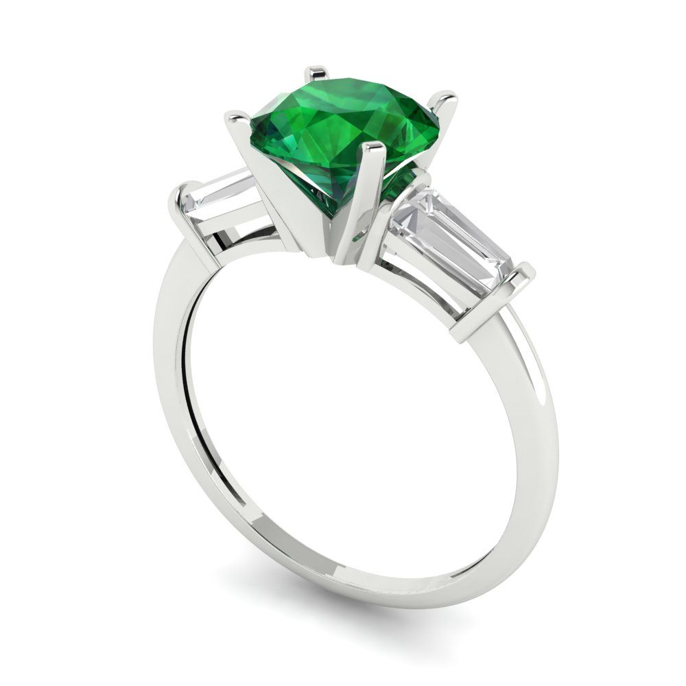 2 cttw Simulated Emerald Three-Stone Engagement Ring - Solid Gold (Round Cut,7.5mm)