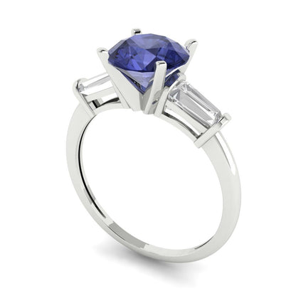 2 cttw Simulated Tanzanite Three-Stone Engagement Ring - Solid Gold (Round Cut,7.5mm)